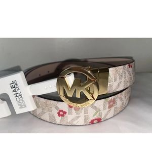 NEW! NWT MICHAEL KORS MK Medallion Reversible Leather Belt Vanilla Floral